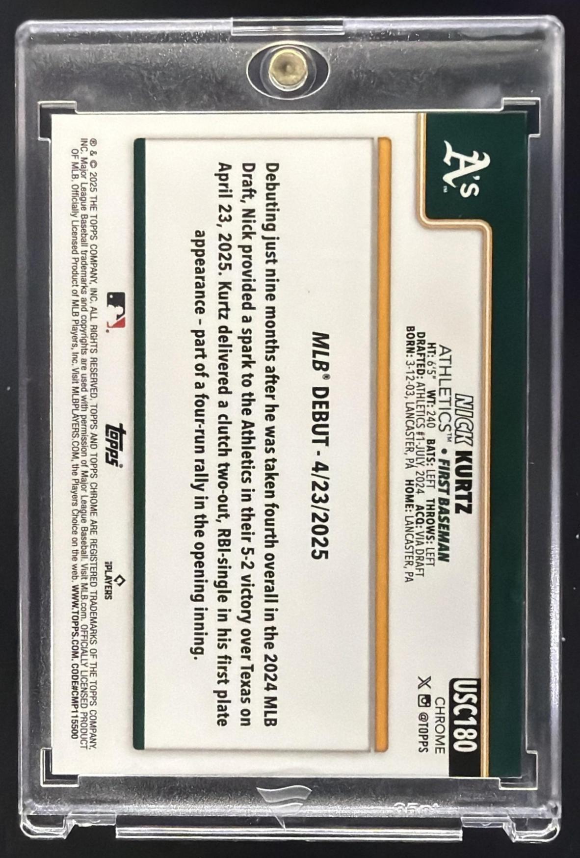 2025 Topps Chrome Update Nick Kurtz #USC180 RC