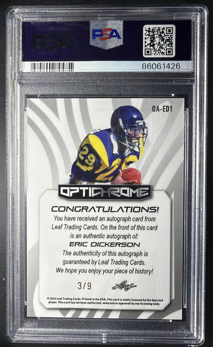 2023 Leaf Eclectic Eric Dickerson #OA-ED1 Optichrome Auto Flood Red /9 PSA 9