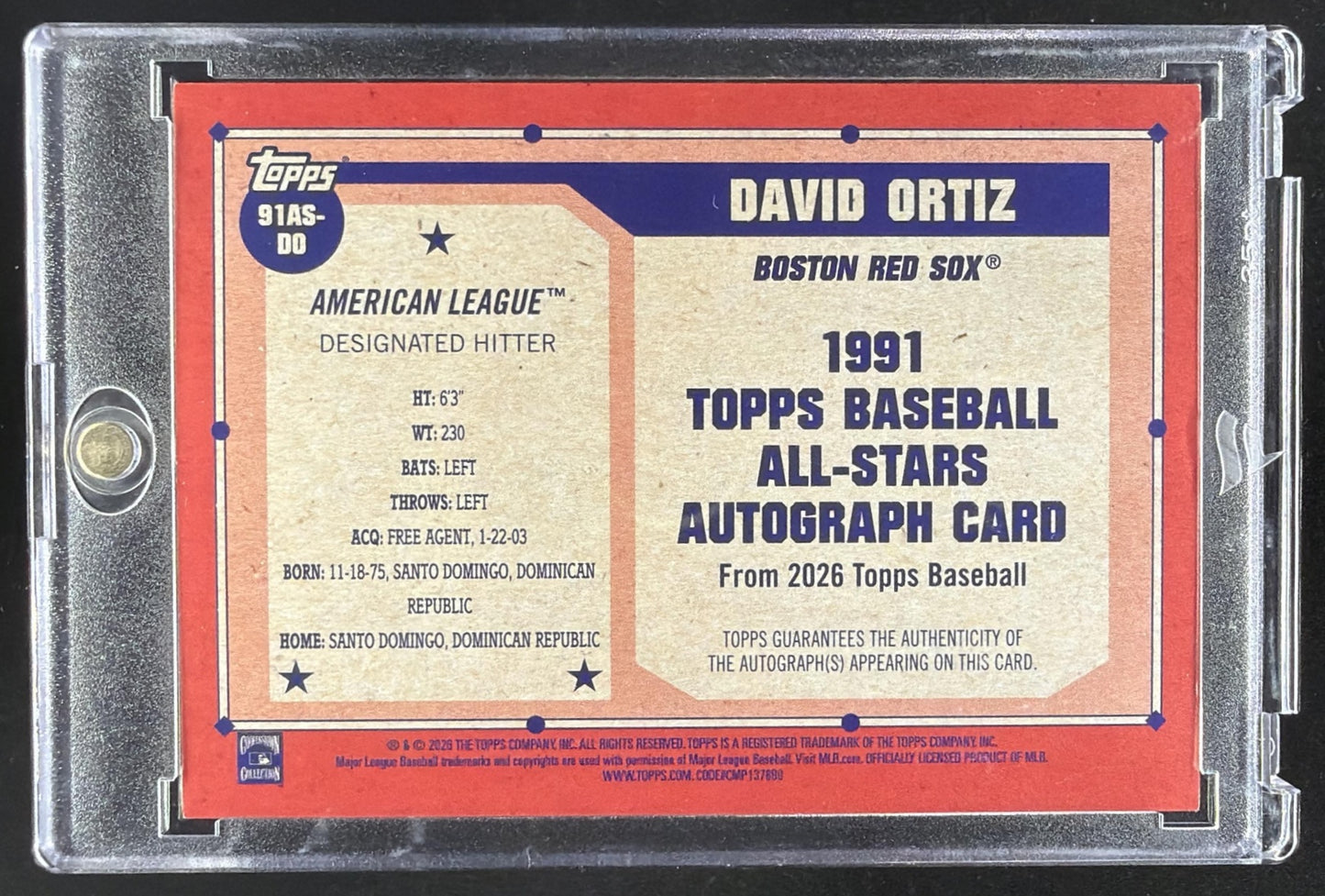 2026 Topps Series 2 David Ortiz Auto Gold /50 75 Years