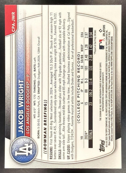 2025 Bowman Chrome Jakob Wright #CPA-JWR Auto Blue Refractor 115/150 1st Prospect