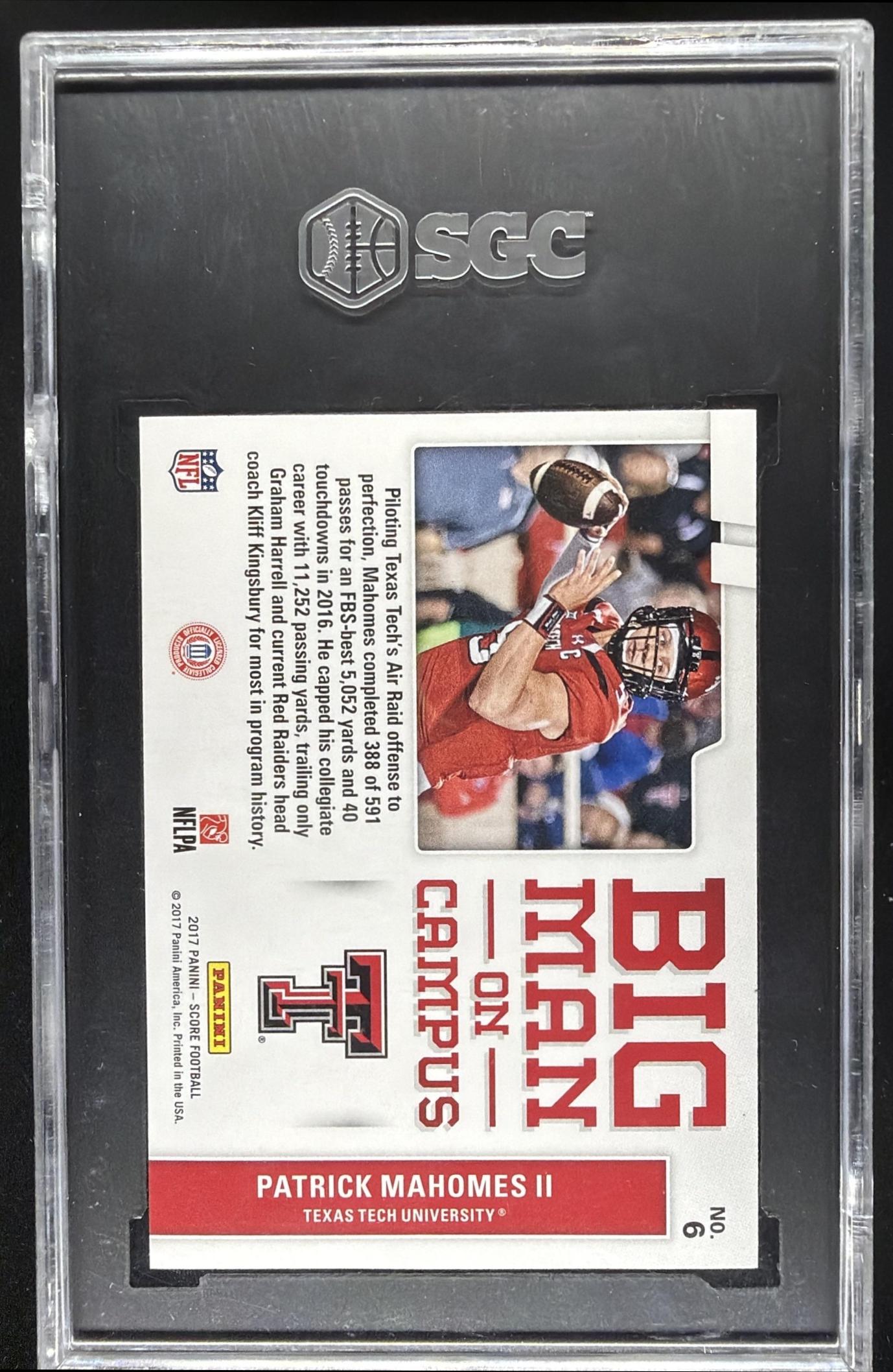 2017 Panini Score Patrick Mahomes II #6 Big Man on Campus RC SGC 9.5