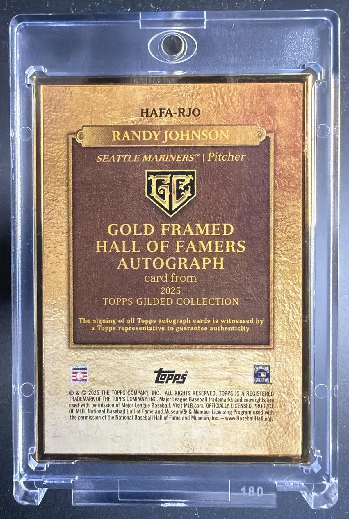 2025 Topps Gilded Collection Randy Johnson #HAFA-RJO Gold Framed Hall of Fame Auto /10