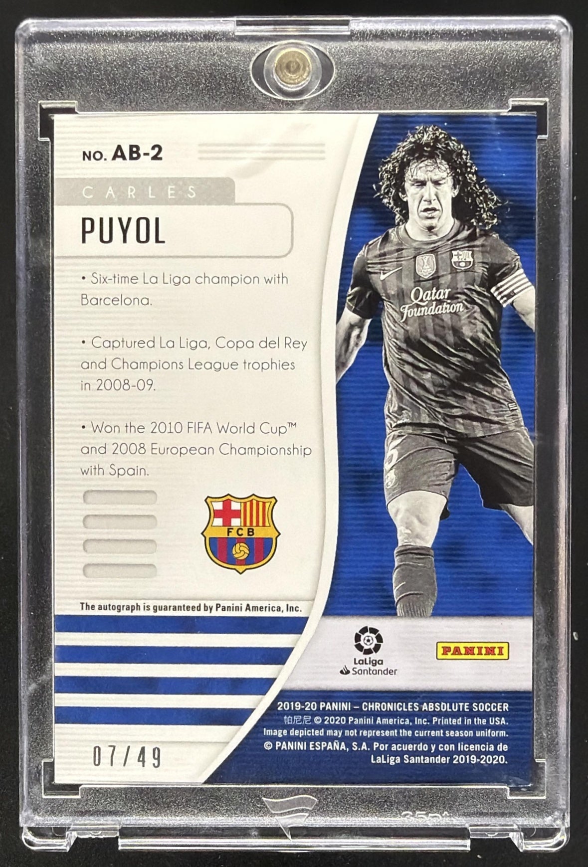 2019 Panini Chronicles Carles Puyol #AB-2 Absolute Auto Blue /49