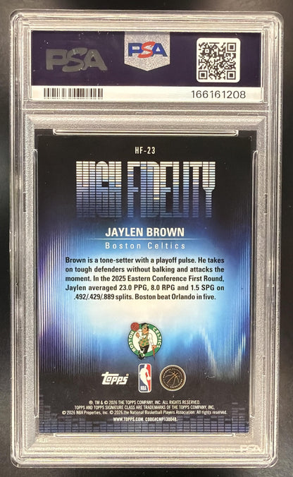 2025 Topps Signature Class Jaylen Brown #HF-23 High Fidelity Red Refractor 22/25 PSA 8