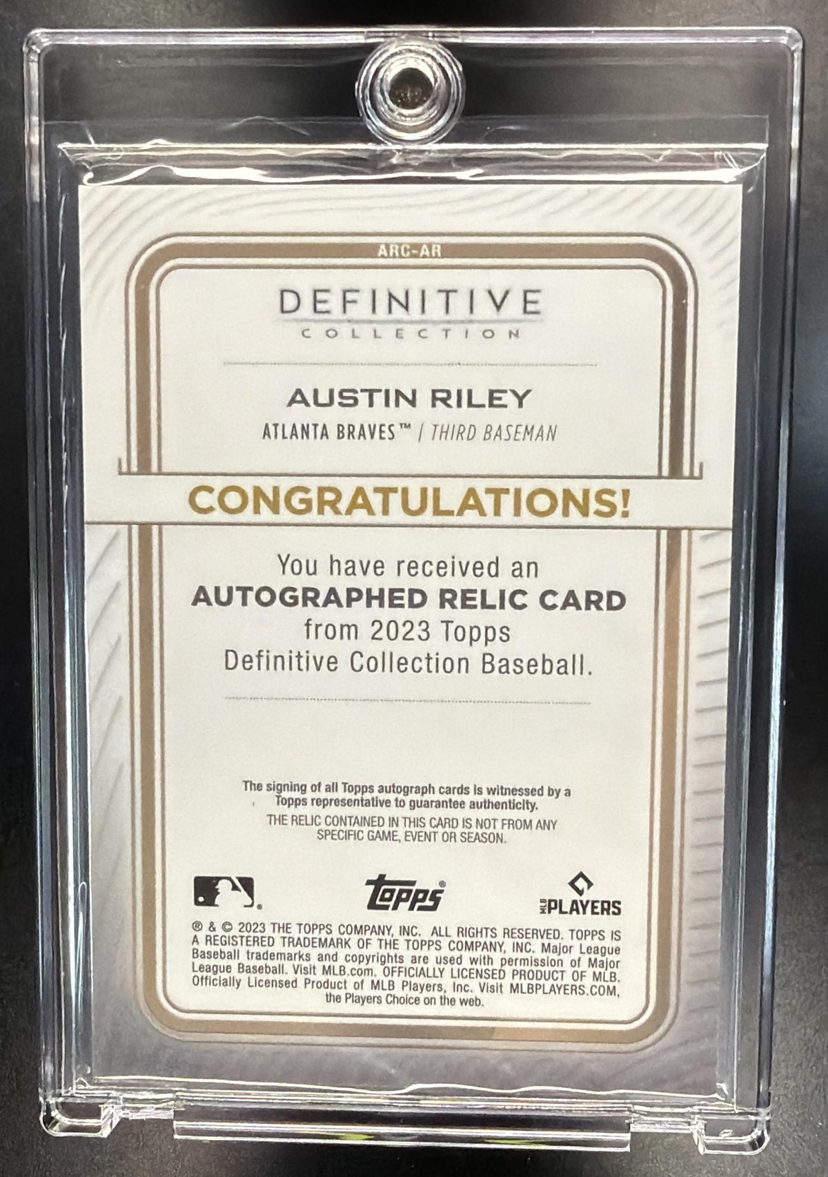 2023 Topps Definitive Austin Riley #ARC-AR Patch Auto /50