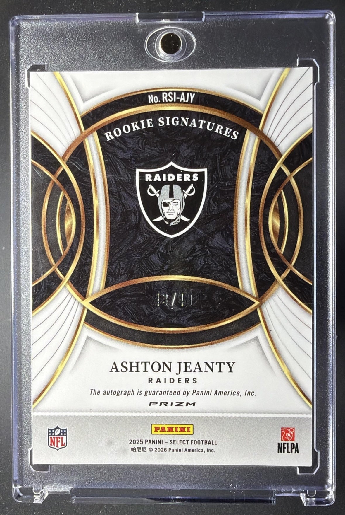 2025 Panini Select Ashton Jeanty #RSI-AJY Rookie Signatures Light Blue Prizm /49 Auto