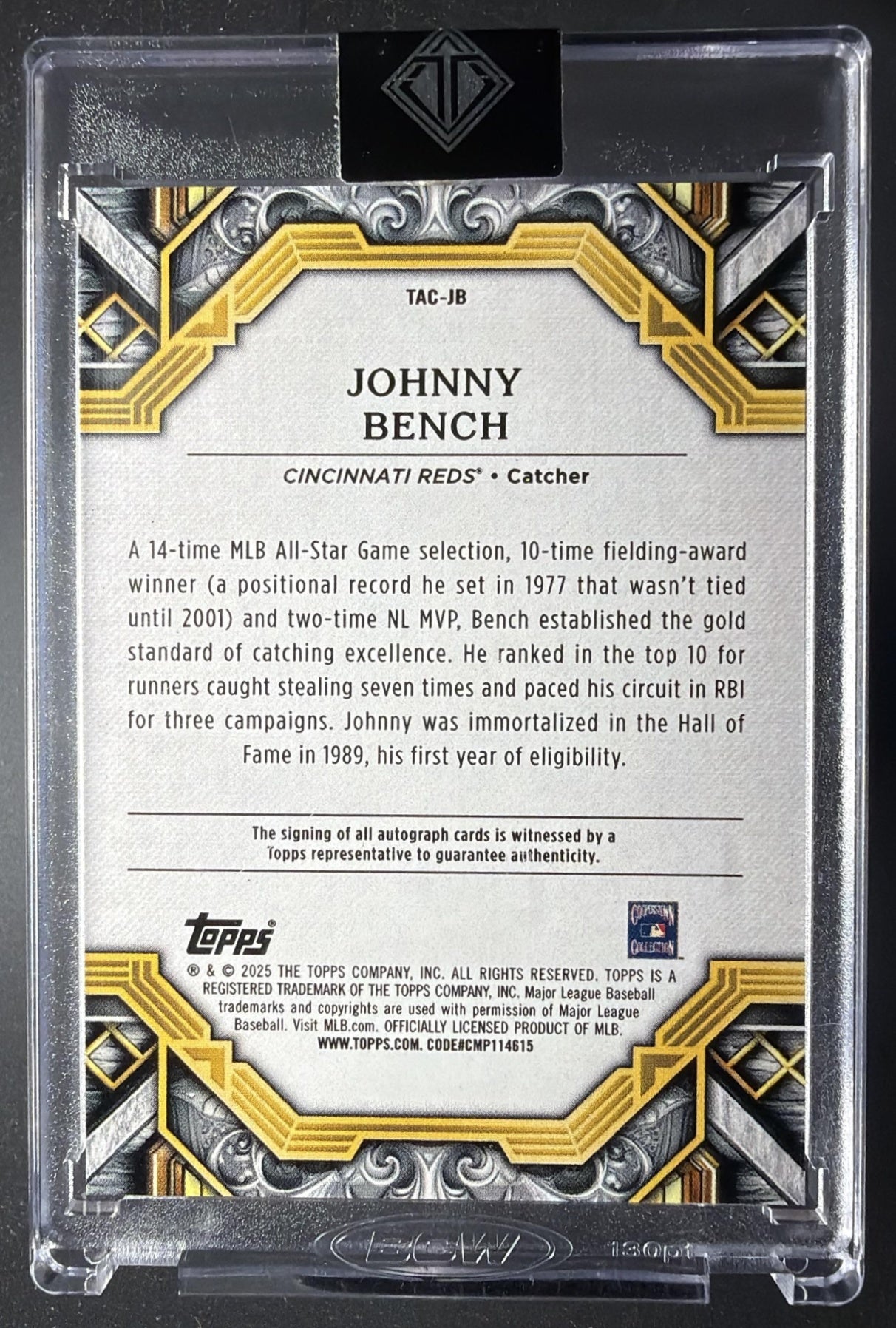 2025 Topps Transcendent Collection Johnny Bench #TAC-JB Auto 5/25
