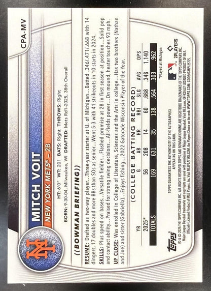 2025 Bowman Draft Mitch Voit #CPA-MV Chrome Auto 1st Prospect