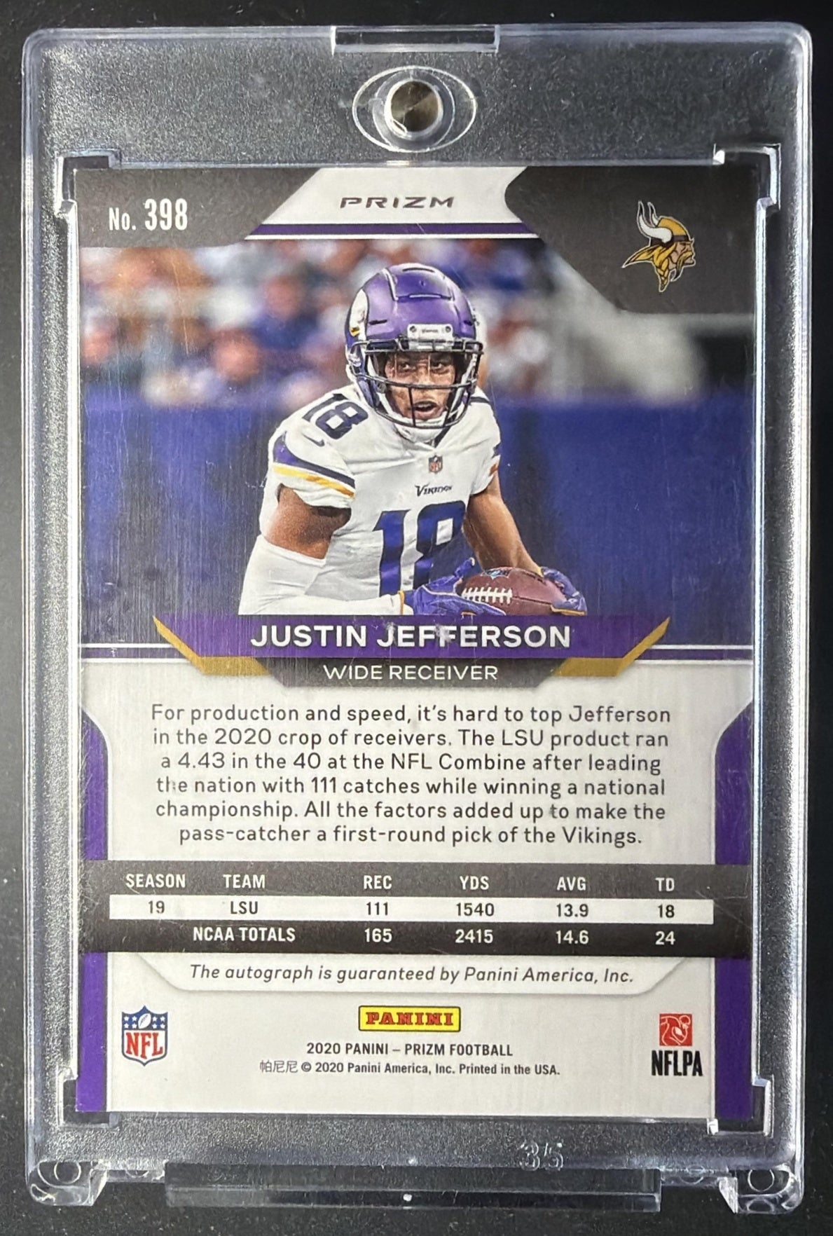 2020 Panini Prizm Justin Jefferson #398 Rookie Auto Silver RC