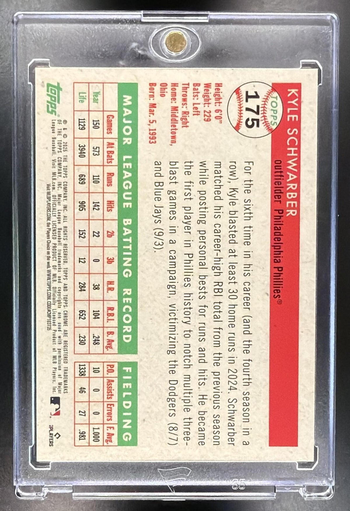 2025 Topps Chrome Platinum Anniversary Kyle Schwarber #175 Black Refractor /10
