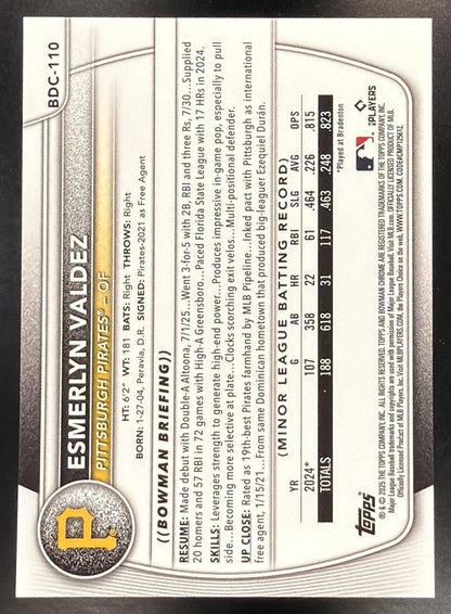 2025 Bowman Sapphire Baseball Esmerlyn Valdez #BDC-110 Gold 18/50