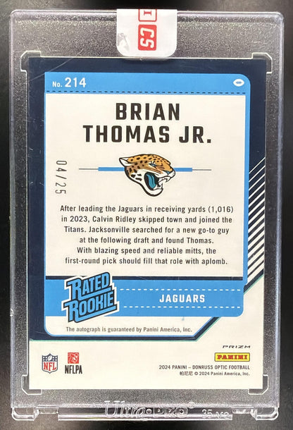 2024 Panini Donruss Optic Brian Thomas Jr. #214 Rated Rookie RPS Auto Black Pandora /25