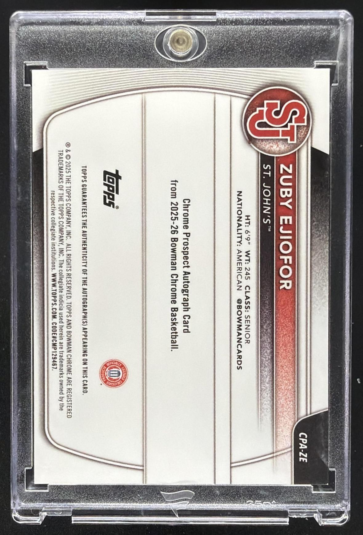 2025 Bowman Zuby Ejiofor #CPA-ZE Chrome Auto Orange Refractor /25 1st Prospect