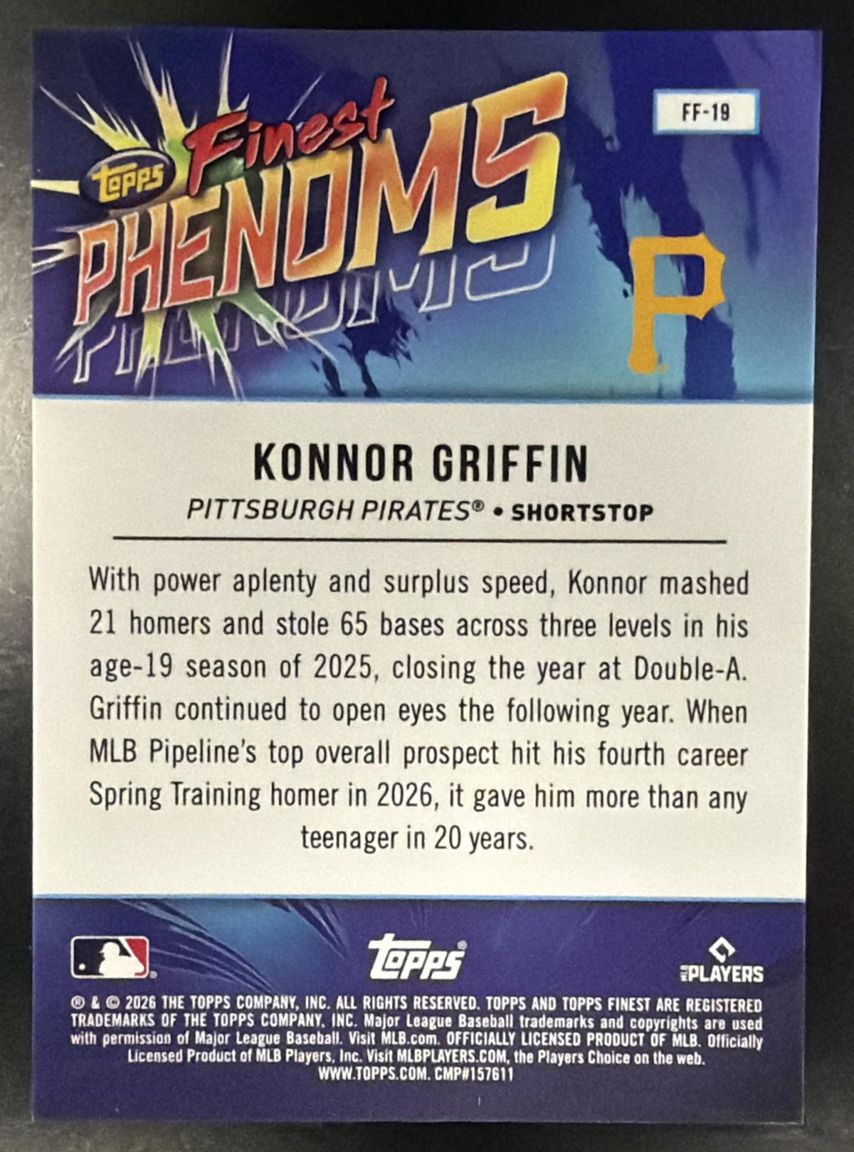 2026 Topps Finest Konnor Griffin #FF-19 Phenoms Geometric Refractor RC