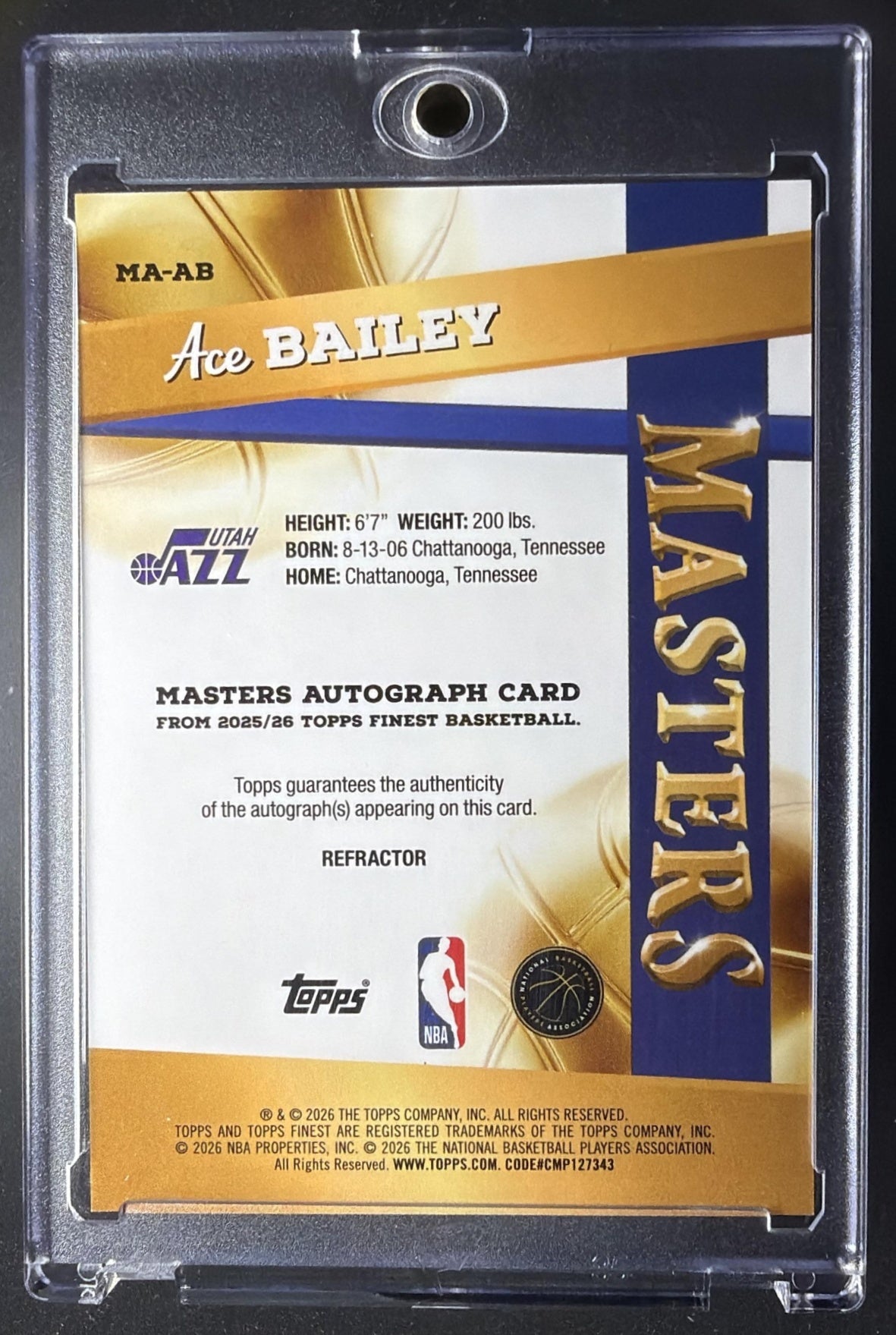 2025-26 Topps Finest Ace Bailey #MA-AB Masters Auto Refractor RC