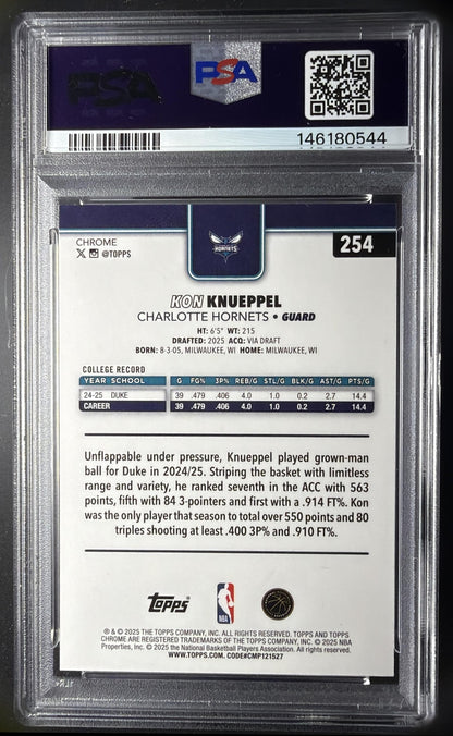 2025-26 Topps Chrome Kon Knueppel #254 RWB Refractor RC PSA 9