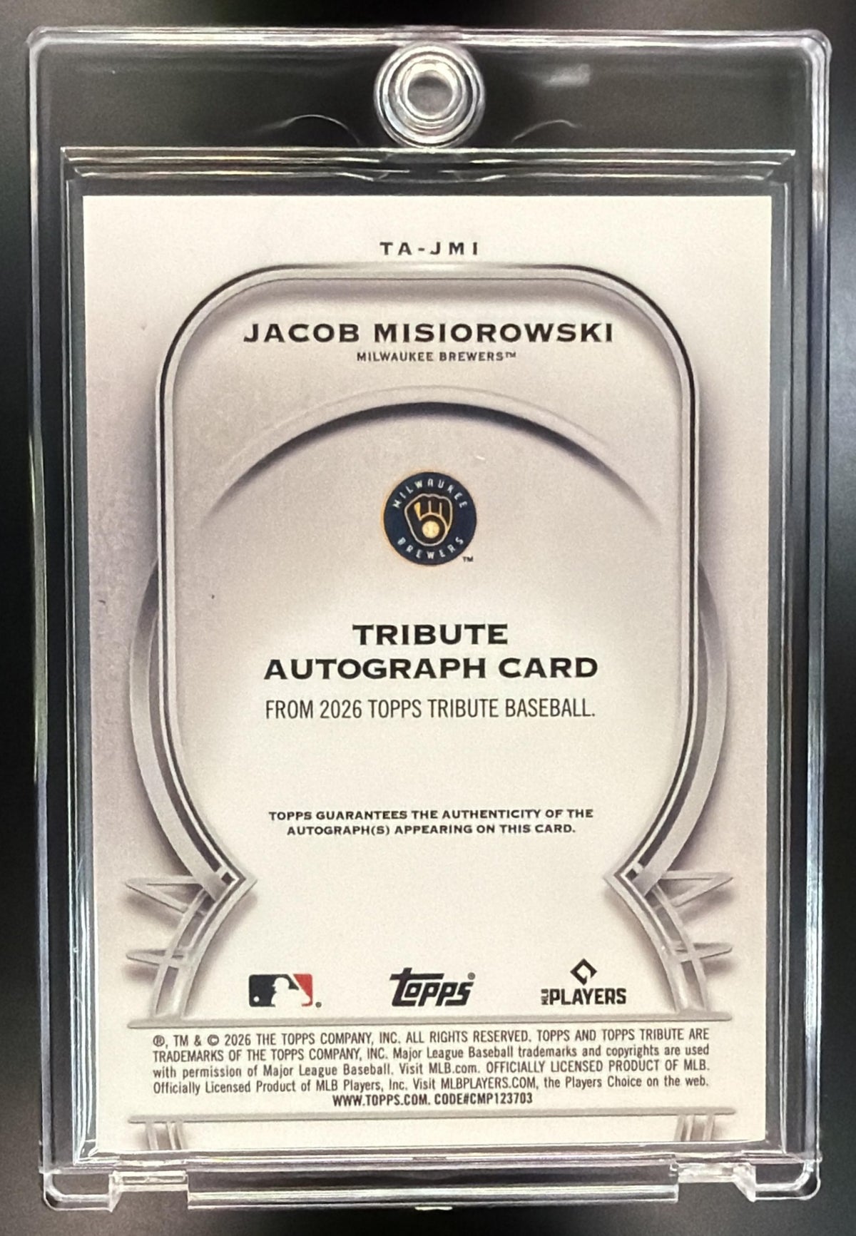 2026 Topps Tribute Jacob Misiorowski #TA-JMI Auto Purple 72/75 RC