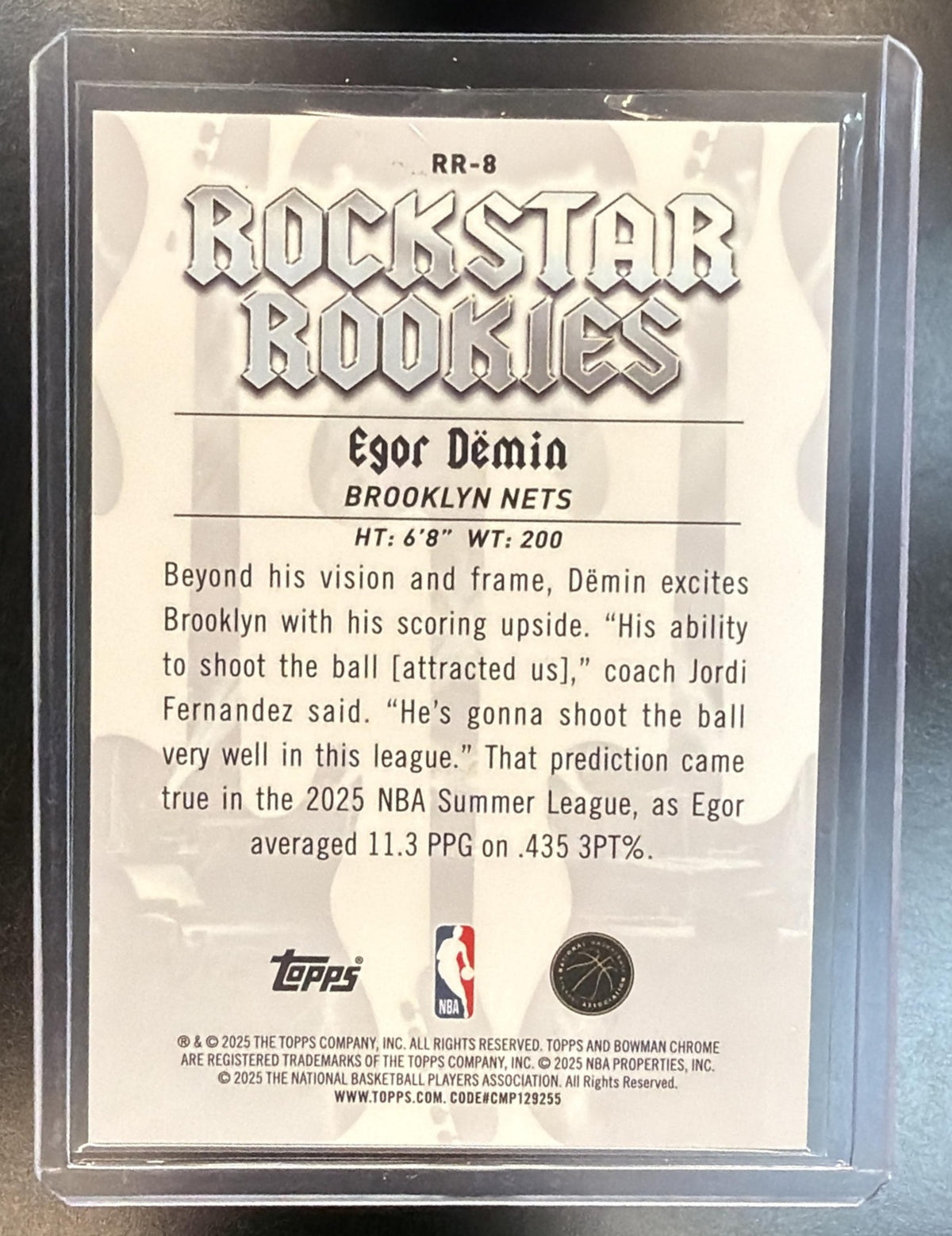 2025-26 Bowman Chrome NBA Egor Demin #RR-8 Rockstar Rookies Insert Orange Geometric 01/25 RC