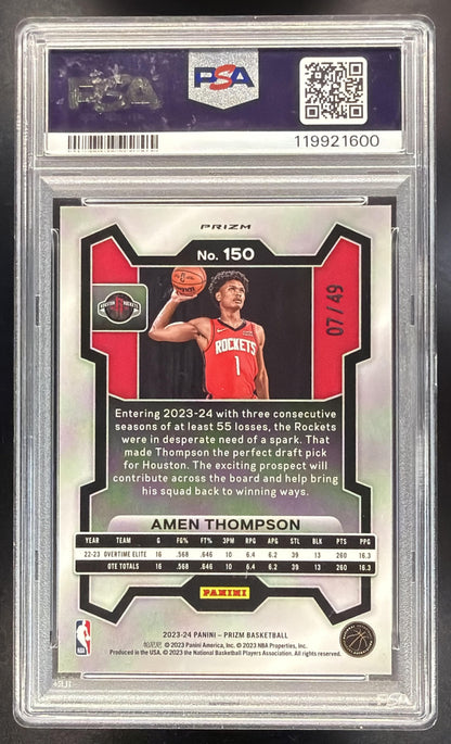 2023-24 Panini Prizm Amen Thompson #150 Prizm Orange 7/49 RC PSA 9
