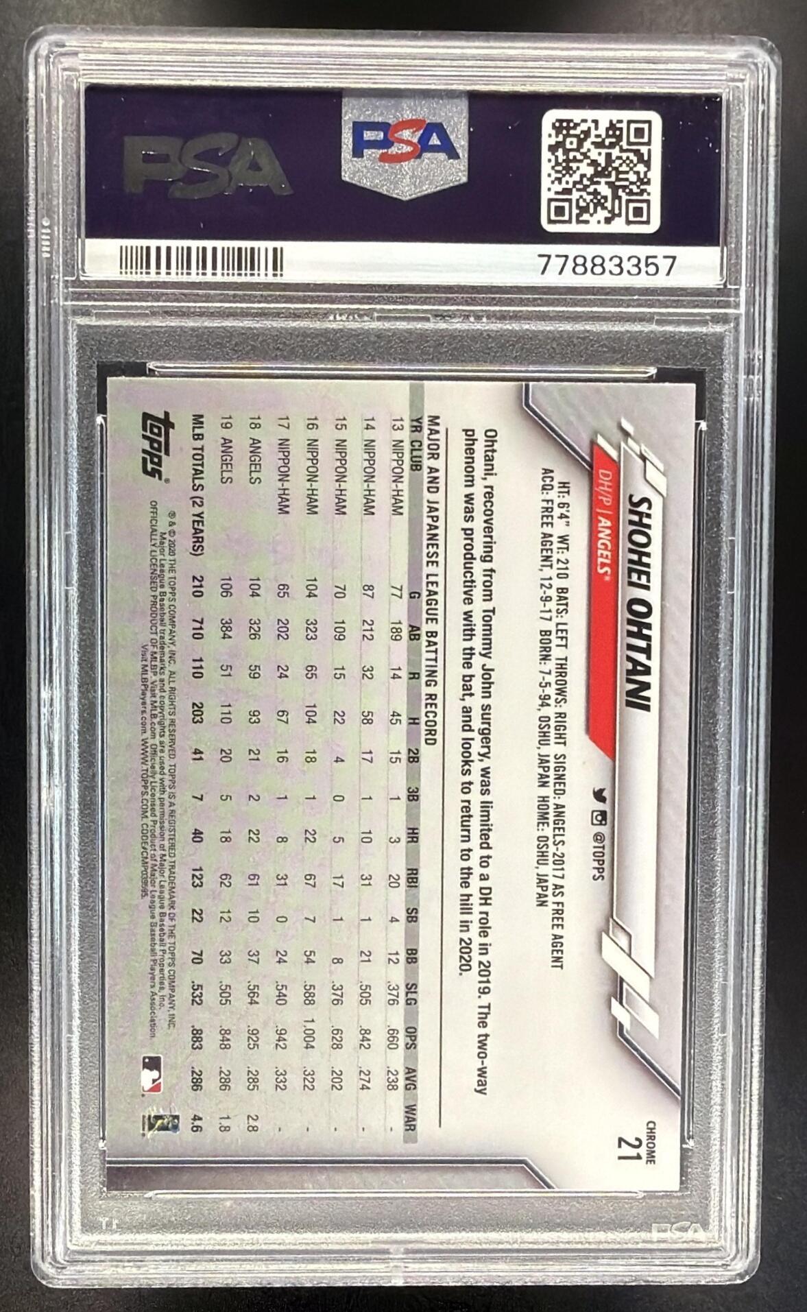 2020 Topps Chrome Shohei Ohtani #21 PSA 10
