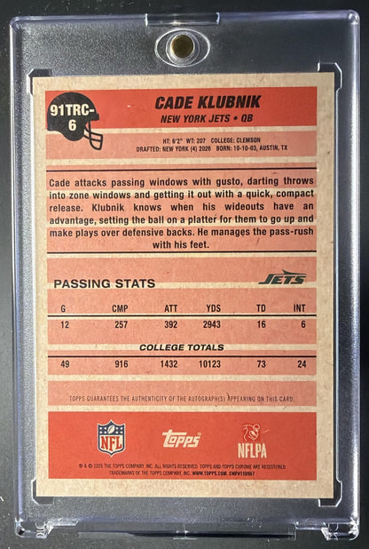 2026 Topps Cade Klubnik #91TRC-6 1991 Chrome Rookie Silver Pack Auto Mojo Refractor RC