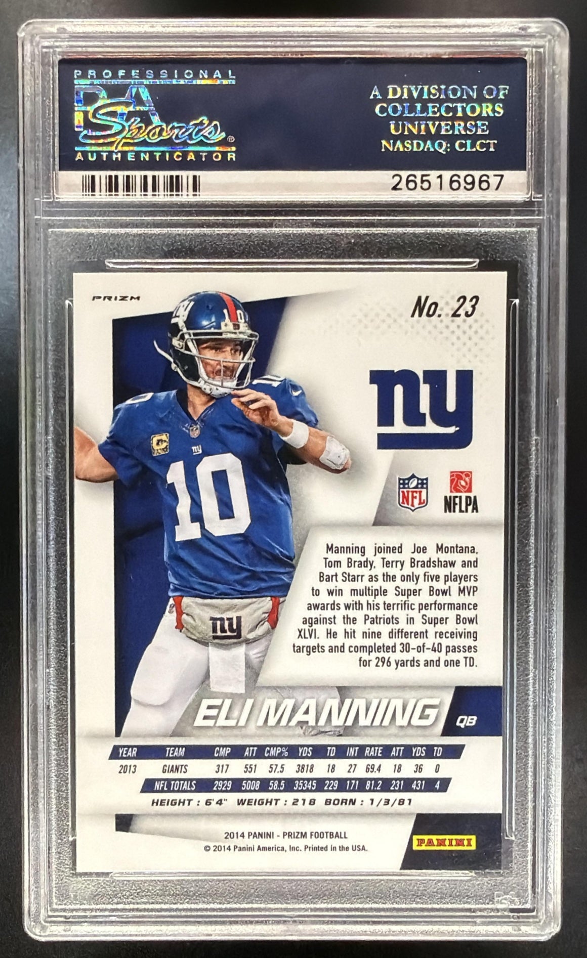 2014 Panini Prizm Eli Manning #23 Prizm Logo PSA 9