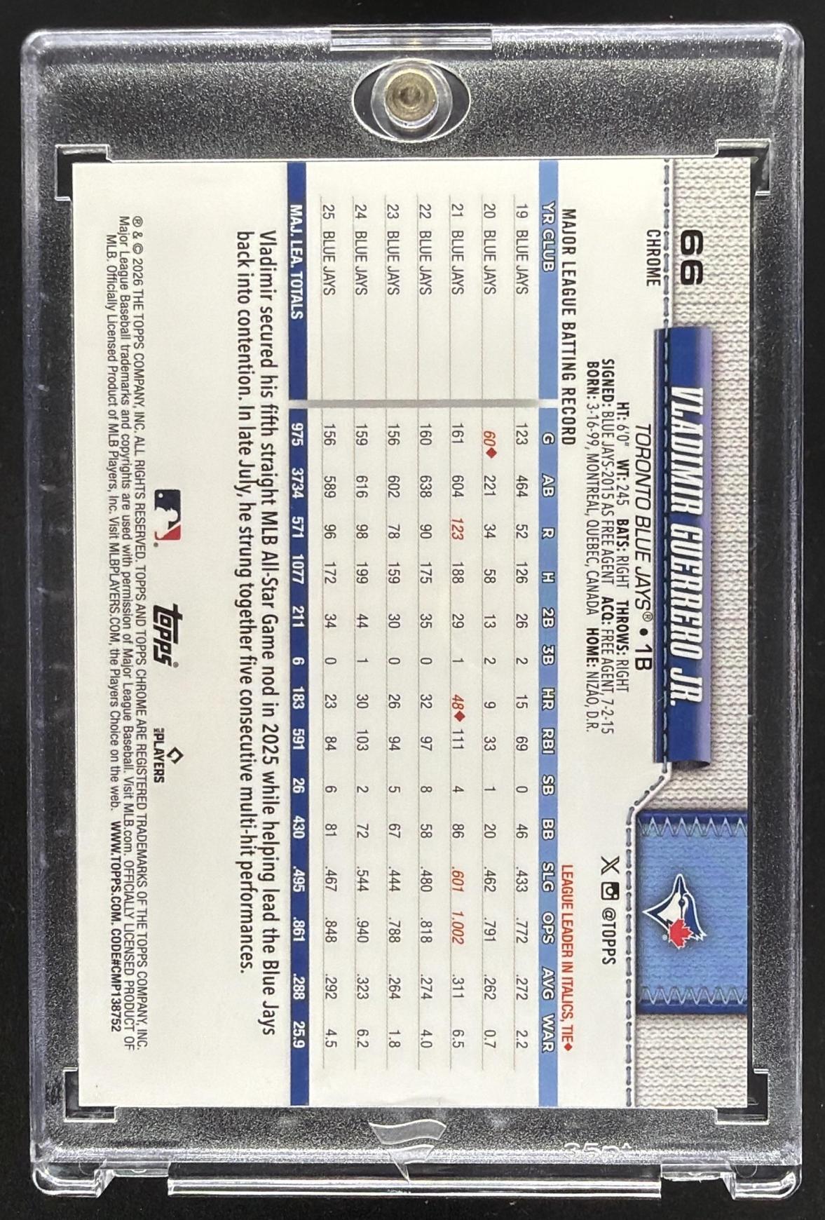 2026 Topps Chrome Vladimir Guerrero Jr. #66 Image Variation Gold Refractor 14/50