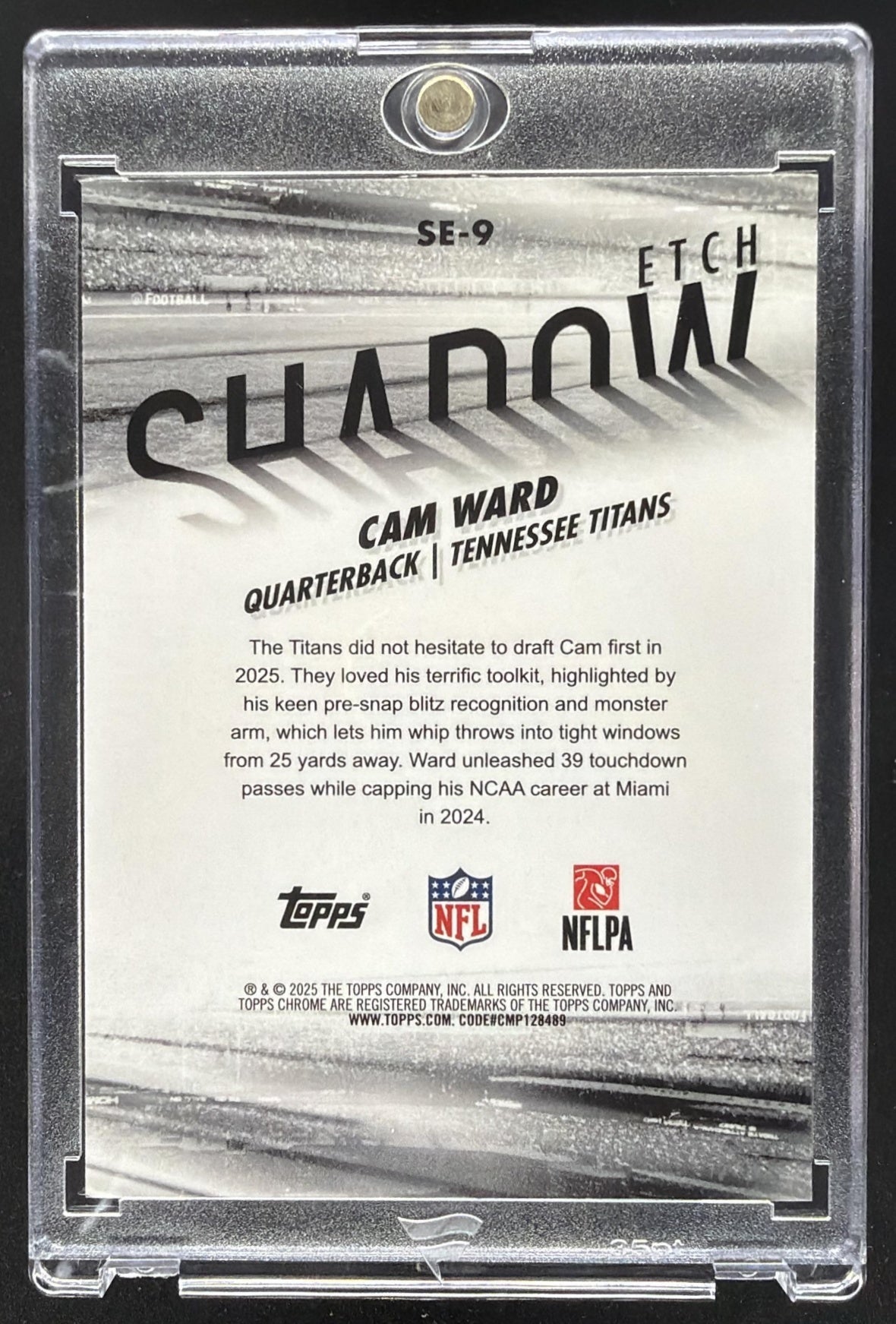 2025 Topps Chrome Cam Ward #SE-9 Shadow Etch SP RC
