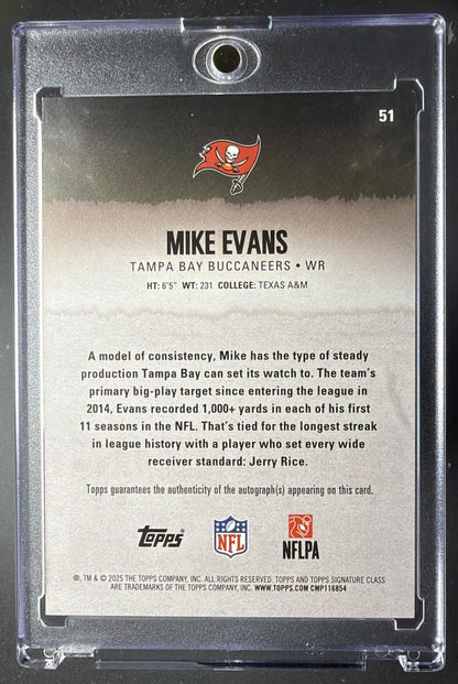 2025 Topps Signature Class Mike Evans #51 Veteran Auto Silver Foil 22/275