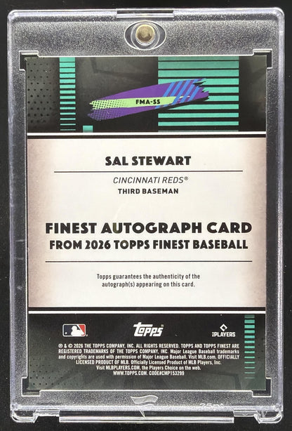 2026 Topps Finest Sal Stewart #FMA-SS Mega Auto Orange Mini-Diamond Refractor /25 RC