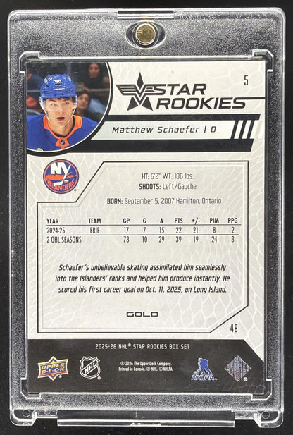 2025-26 Upper Deck Star Rookies Box Set Matthew Schaefer #5 RC /249