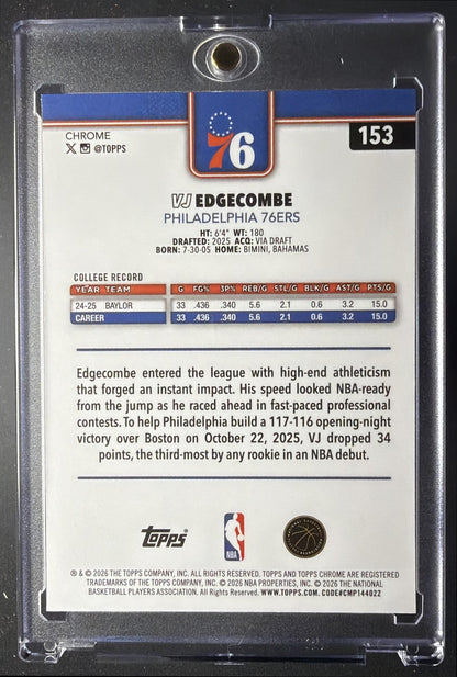 2025 Topps Chrome Update VJ Edgecombe #153 Image Variation Speckle Refractor RC