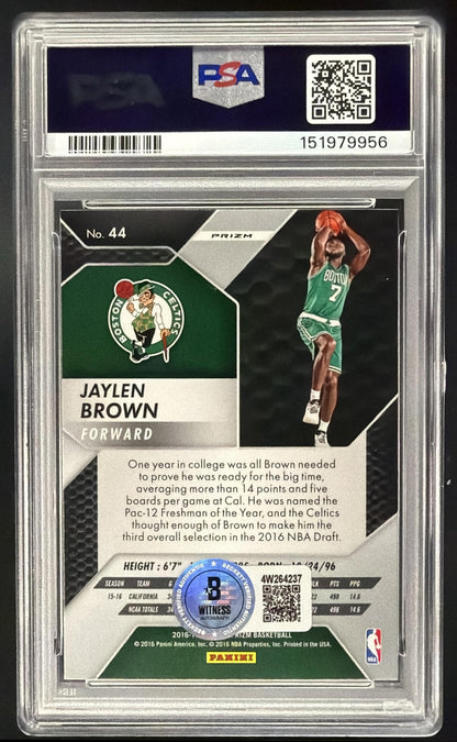 2016-17 Prizm Jaylen Brown Silver Rookie IP Auto Inscription Finals Mvp PSA Auto 10