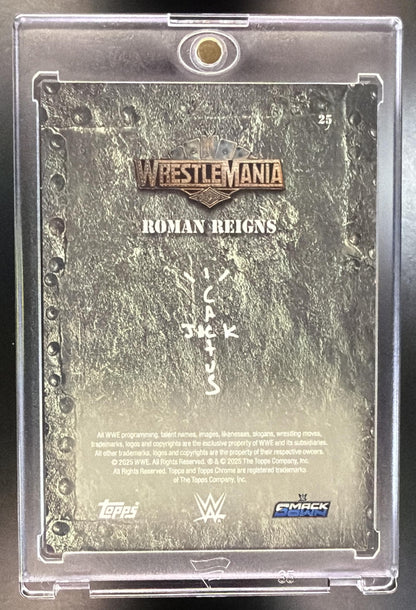 2025 Topps Chrome WWE Cactus Jack x Wrestlemania Roman Reigns #25 Gold Ray Wave Refractor /50