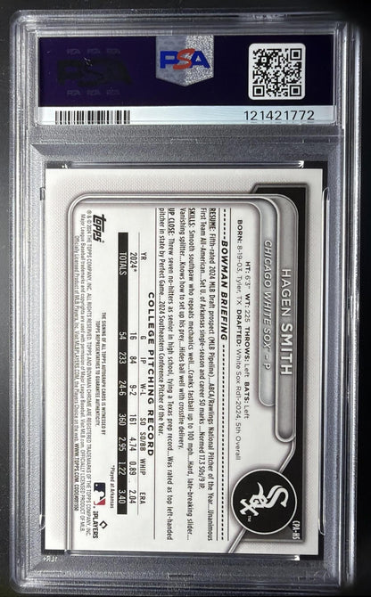 2024 Bowman Draft Sapphire Hagen Smith #CPA-HS Chrome Auto /199 1st Prospect PSA 9