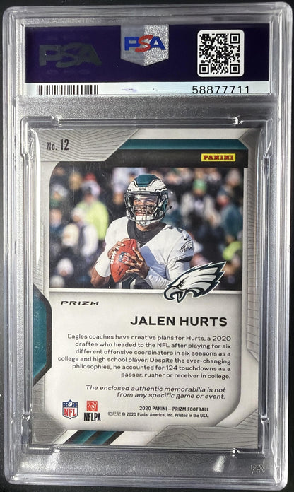 2020 Panini Prizm Jalen Hurts #12 Premier Jerseys Patch RC PSA 10