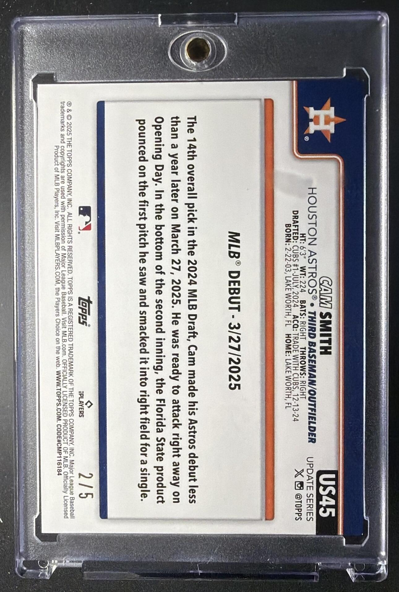 2025 Topps Update Cam Smith #US45 Red Holo Foil 2/5 RC Rookie Debut