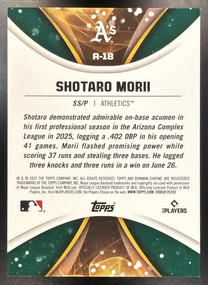 2025 Bowman Draft Shotaro Morii #A-18 Axis Chrome Gold Refractor 2/50