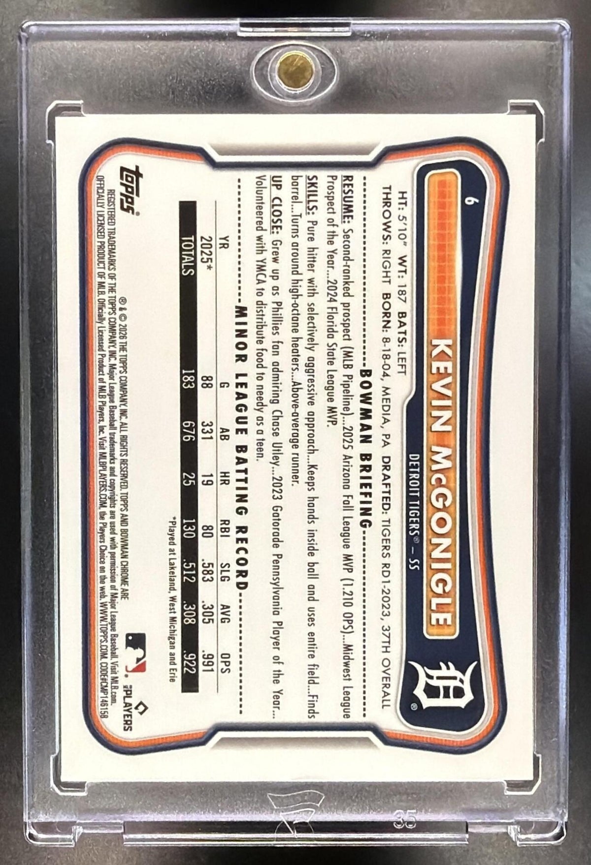 2026 Bowman Chrome Kevin McGonigle #6 Red RC Variation