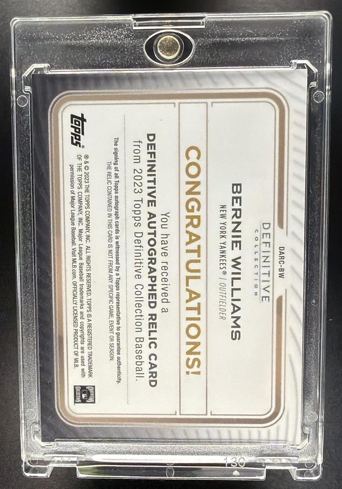 2023 Topps Definitive Bernie Williams #DARC-BW Auto Relic Collection 5/50