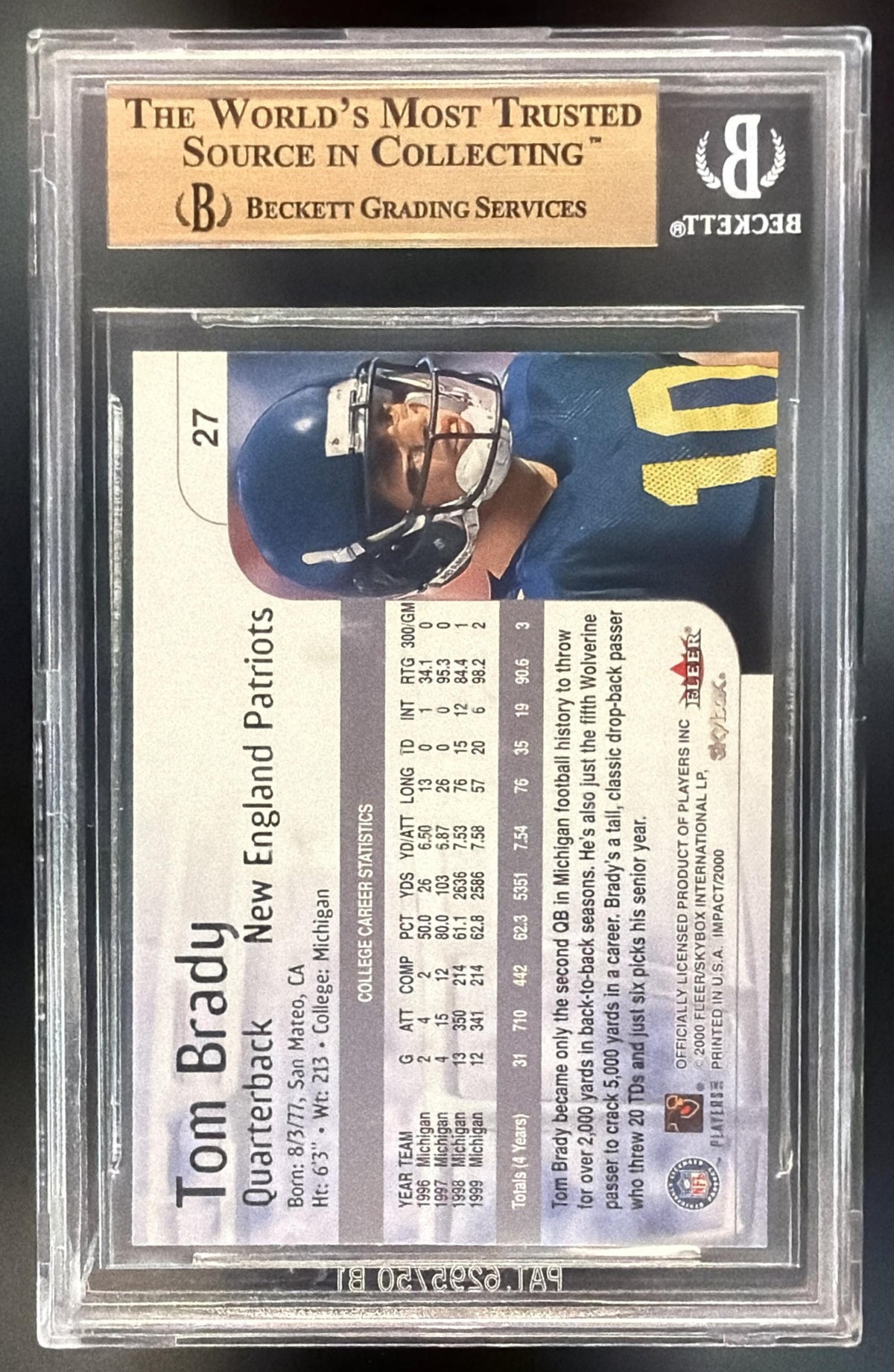 2000 Skybox Impact Tom Brady #27 RC BGS 9.5