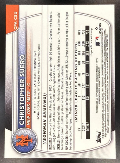 2025 Bowman Chrome Christopher Suero #CPA-CSU Auto Gold Refractor /50 1st Prospect