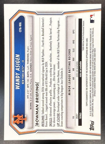 2026 Bowman Chrome Wandy Asigen #CPA-WA Auto 1st Prospect Mets