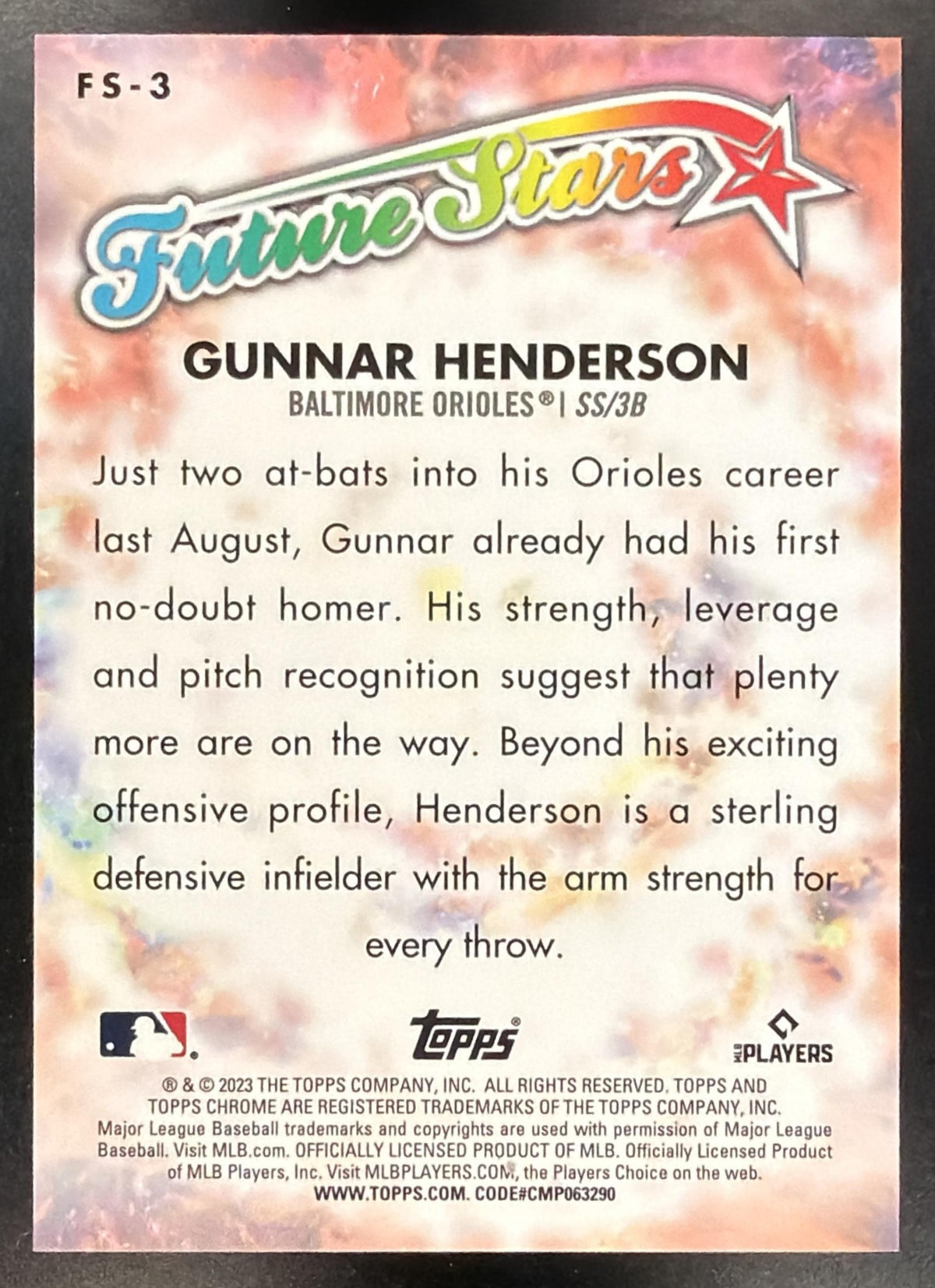 2023 Topps Chrome Logofractor Gunnar Henderson #FS-3 Future Stars 66/75 RC