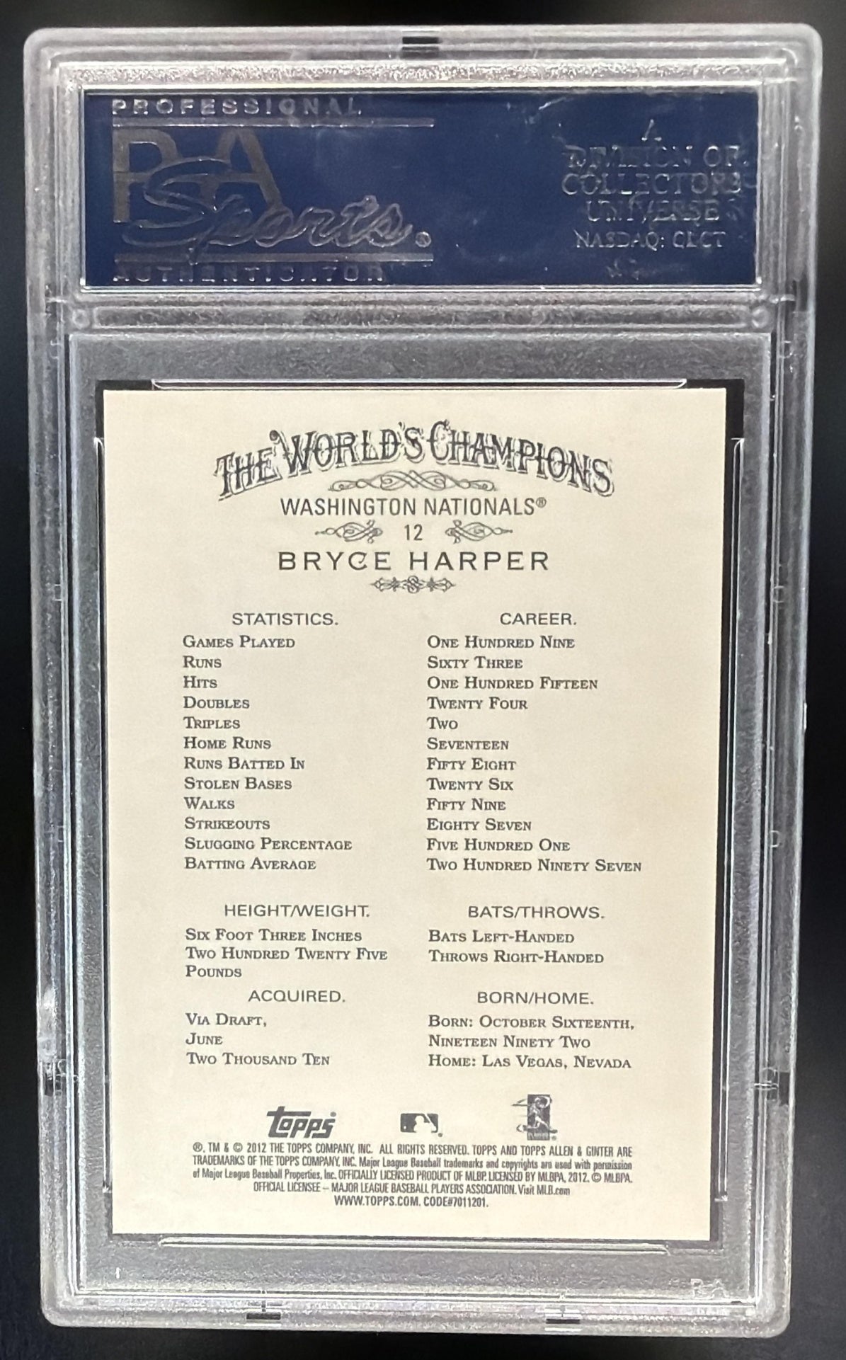 2012 Topps Allen & Ginter Bryce Harper #12 RC PSA 10