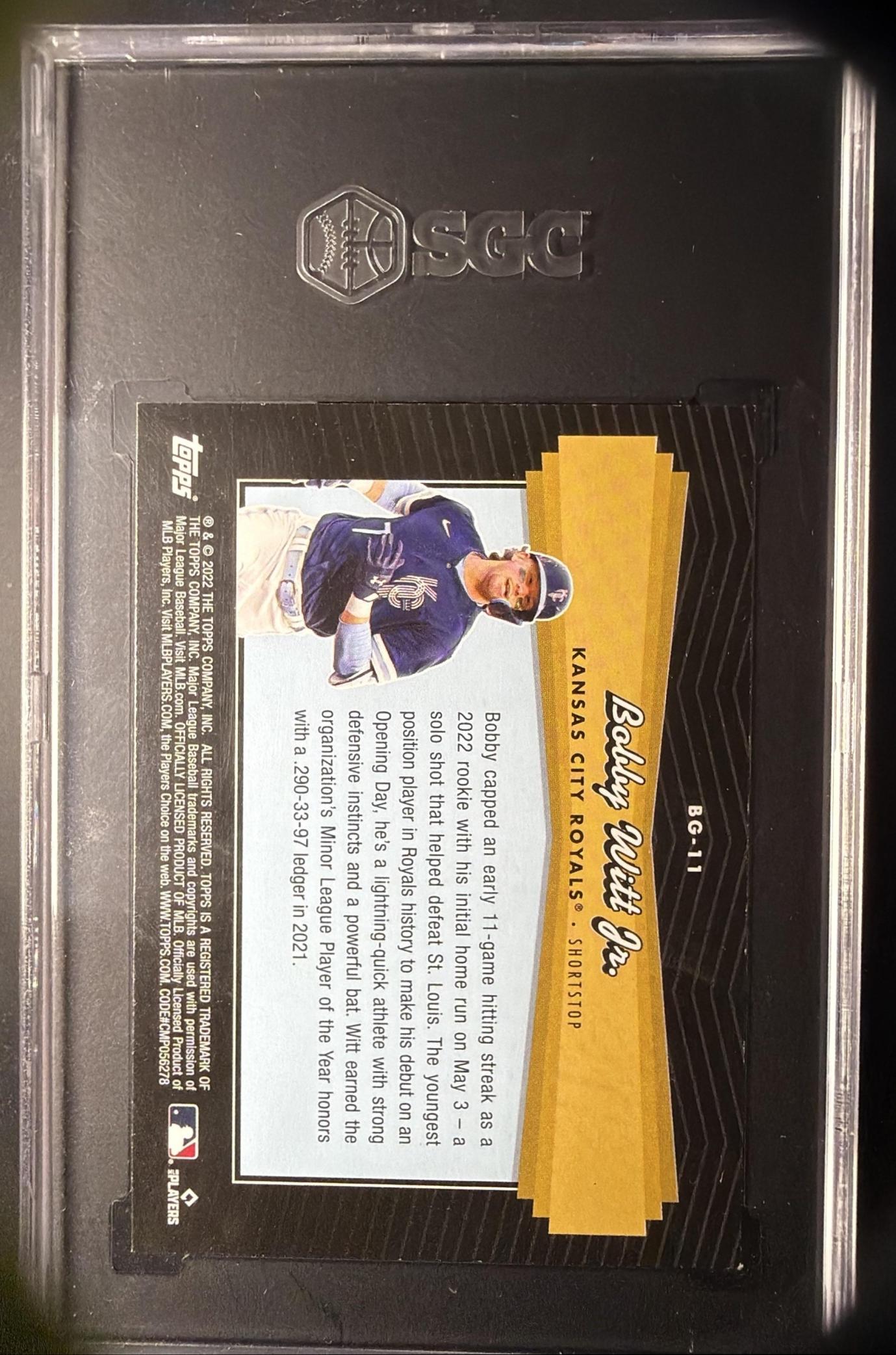 2022 Topps Update Bobby Witt Jr. #BG-11 Black Gold Blue RC SGC 9