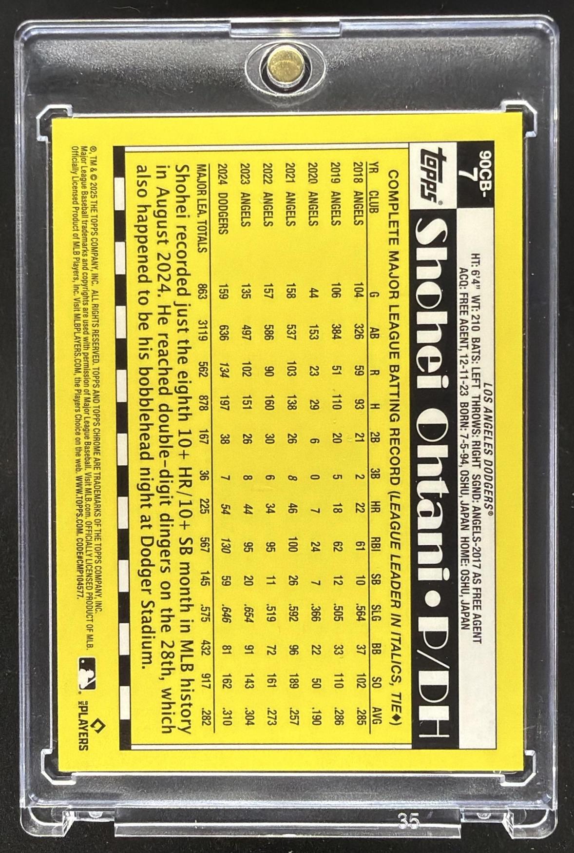 2025 Topps Chrome Shohei Ohtani #90CB-7 1990 Baseball Green Refractor 40/99