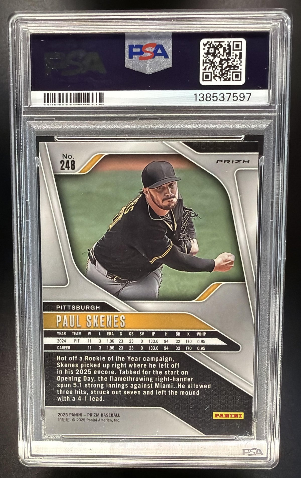 2025 Panini Prizm Paul Skenes #248 Prizm Snakeskin PSA 10