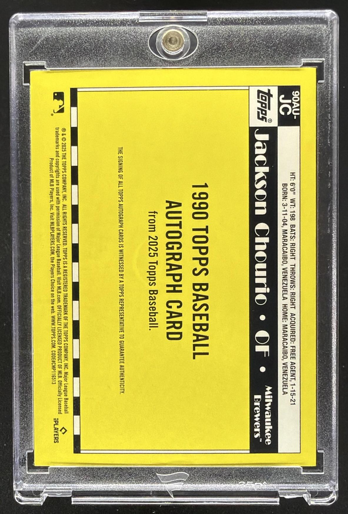 2025 Topps Update Jackson Chourio #90AU-JC 1990 Auto