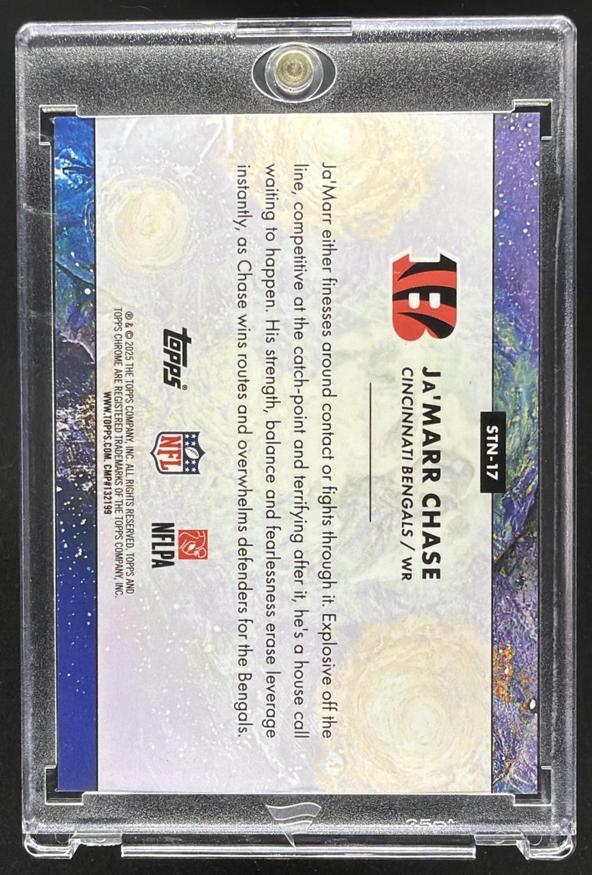 2025 Topps Cosmic Chrome Ja'Marr Chase #STN-17 Stars In The Night Gold /50